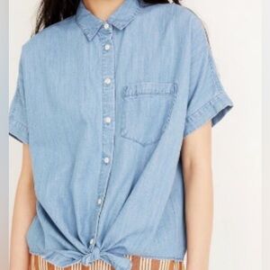 Madewell Denim Short Sleeve Tie Shirt in Hillford Wash | Size XS
